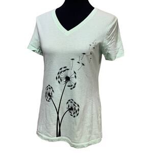 Hand Printed Upcycled Medium Dandelion Make a Wish 100% Cotton Short Sleeve Tee